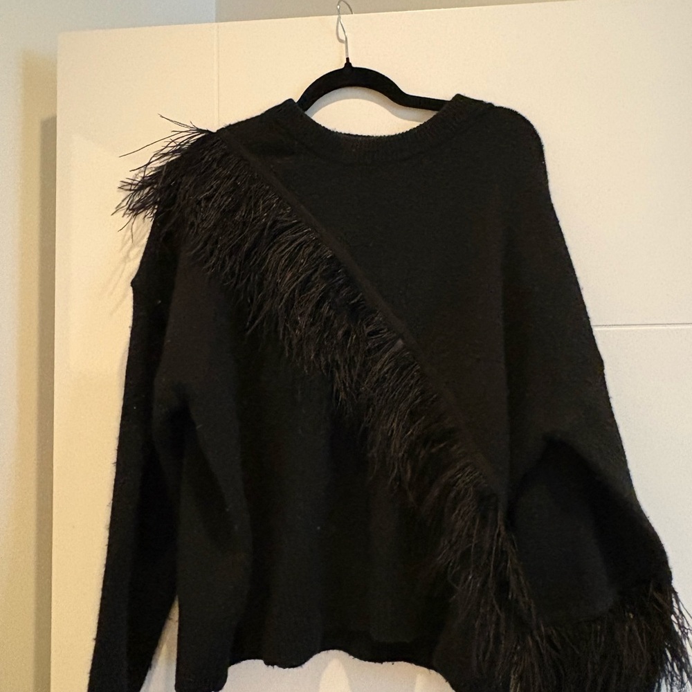 Cinq à Sept Black Sweater with Fringe Detail